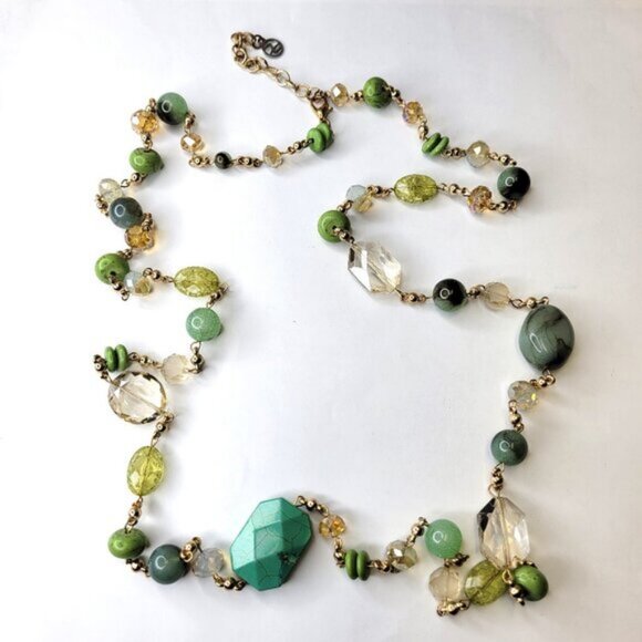 Green Glass Bead Long Necklace - Picture 1 of 11
